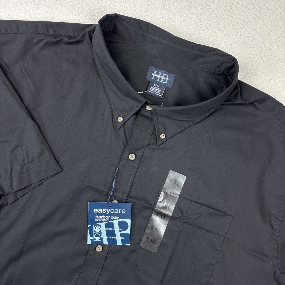 NEW HARBOR BAY Mens Short Sleeve Button Shirt 5XL Black DXL Wicking Sportshirt